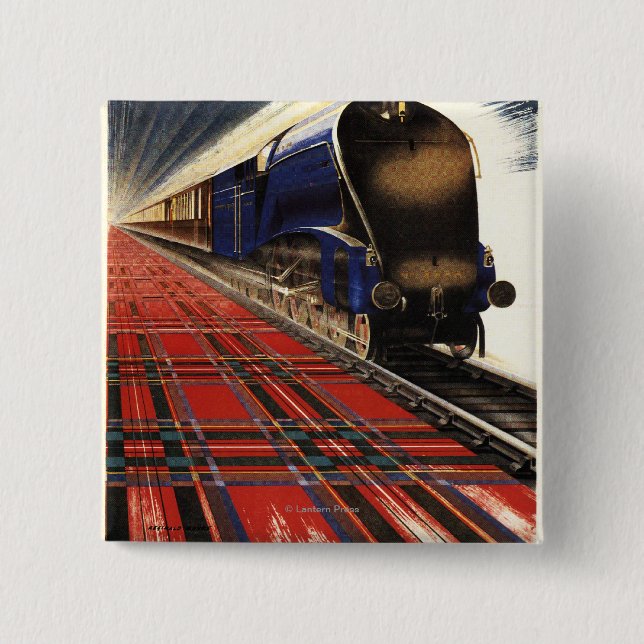 Queen of Scots Pullman Train 2 Inch Square Button (Front)