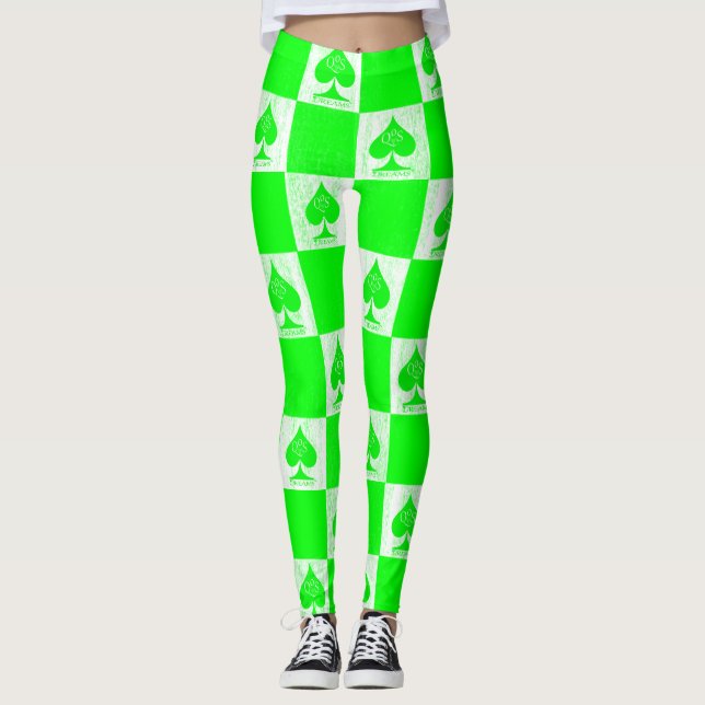 Queen of Spades Leggings Green White Checkers QoS (Devant)