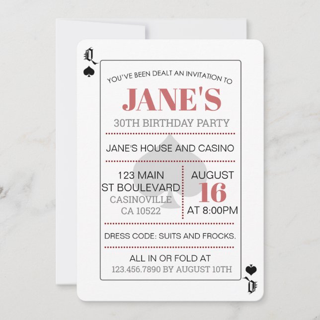 Queen of Spades Poker Jouer carte Casino Anniversa (Devant)