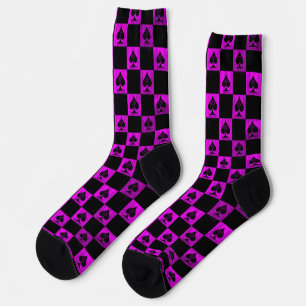 Queen of Spades Socks Pink Black Chequerboard QoS