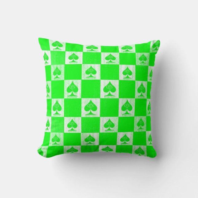 Queen of Spades Throw Pillow Green Checkers QoS (Front)