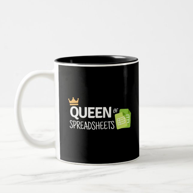 Queen of spreadsheets Two-Tone coffee mug (Left)