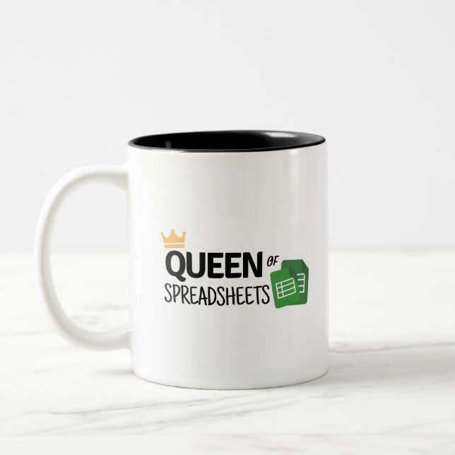 Queen of spreadsheets Two-Tone coffee mug (Left)
