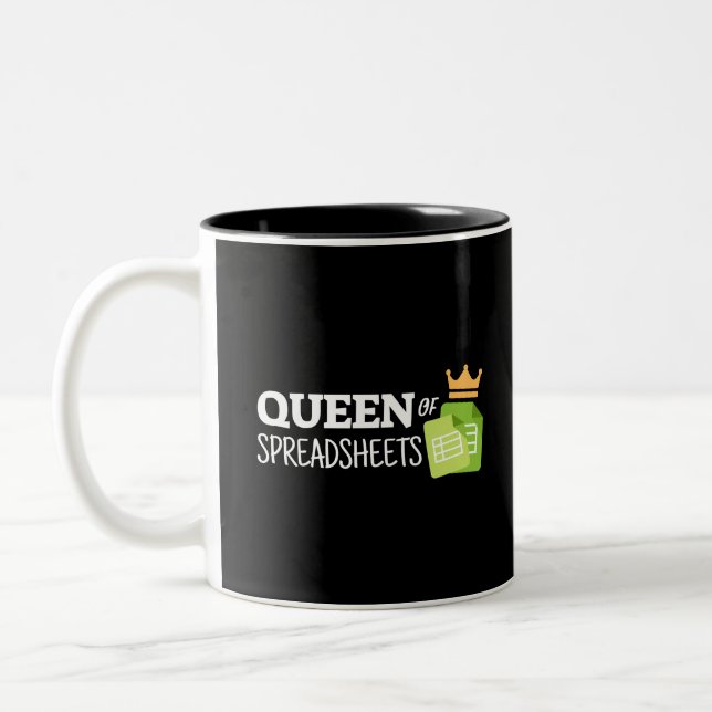 Queen of spreadsheets Two-Tone coffee mug (Left)