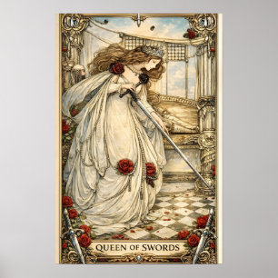 Queen of Swords Tarot Card Art Nouveau Vintage  Poster