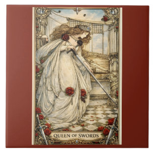 Queen of Swords Tarot Card Art Nouveau Vintage  Tile