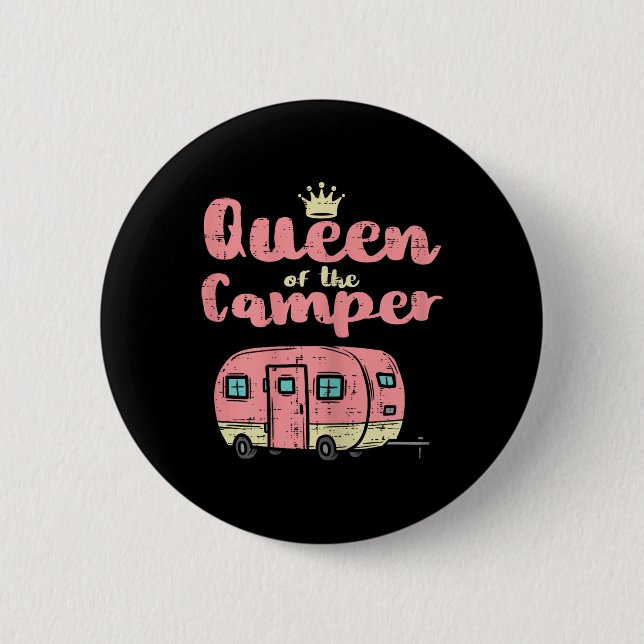 Queen Of The Camper Cute Camping Van Camp Trailer  2 Inch Round Button (Front)