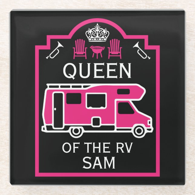 Queen Of The Camper RV Glass Coaster (Front)