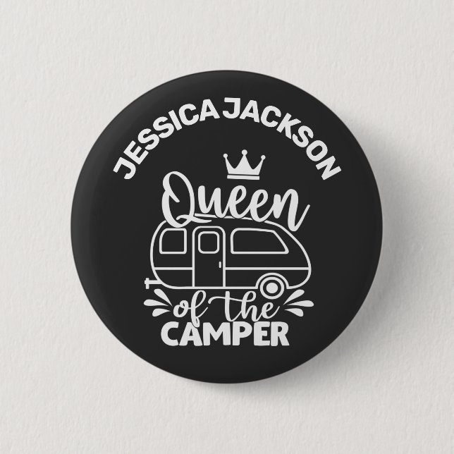 Queen Of The Camper w/ crown & name camping lover 2 Inch Round Button (Front)