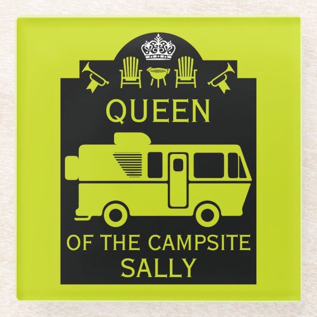 Queen Of The Campsite Glass Coaster (Front)