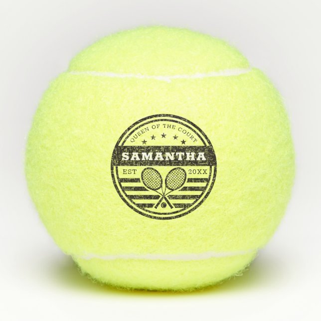 Queen of the Court Name Established Date Tennis Balls (Front)
