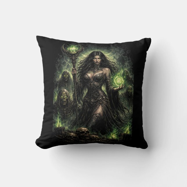 Queen of the Green Flame Throw Pillow (Front)