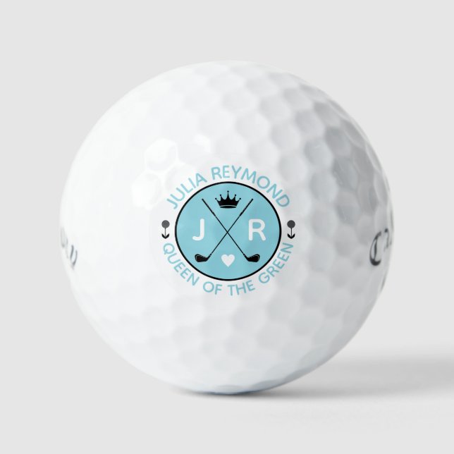 Queen of the Green monogram mom golfer blue Golf Balls (Front)