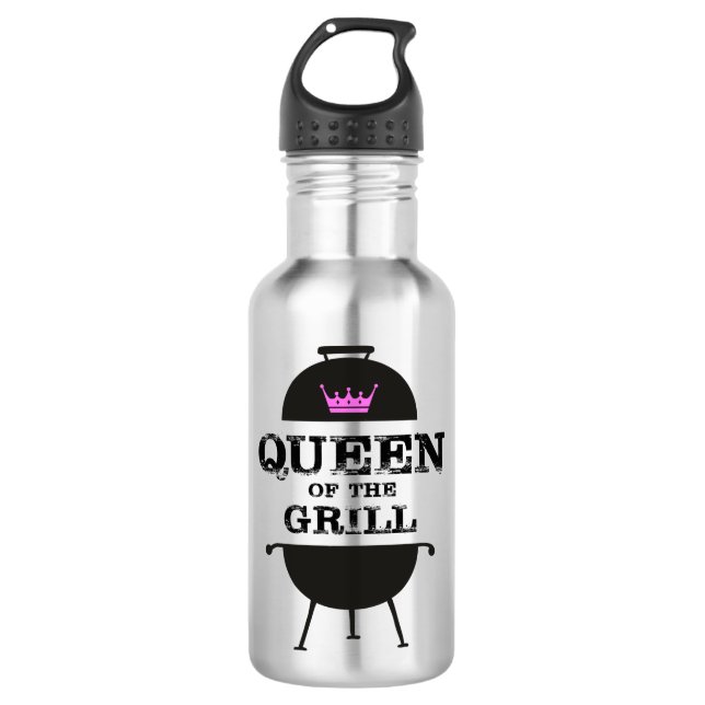 Queen Of The Grill, Black Pink Crown 532 Ml Water Bottle (Front)
