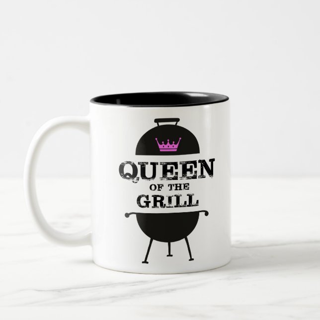 Queen Of The Grill, Black Pink Crown Two-Tone Coffee Mug (Left)