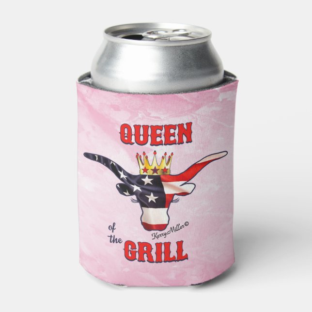 Queen of the Grill - Longhorn Cow Can Cooler (Can Front)
