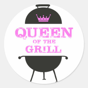 Queen Of The Grill, Pink Crown Pink Classic Round Sticker