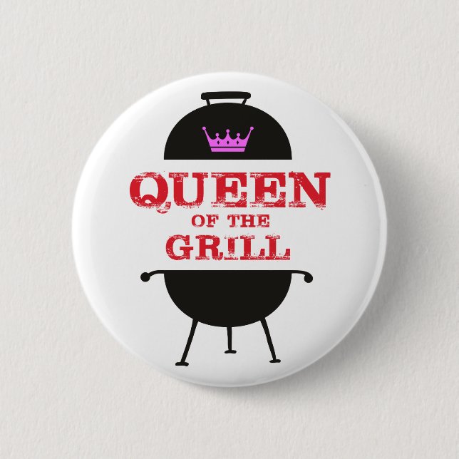 Queen Of The Grill, Pink Crown Red 2 Inch Round Button (Front)