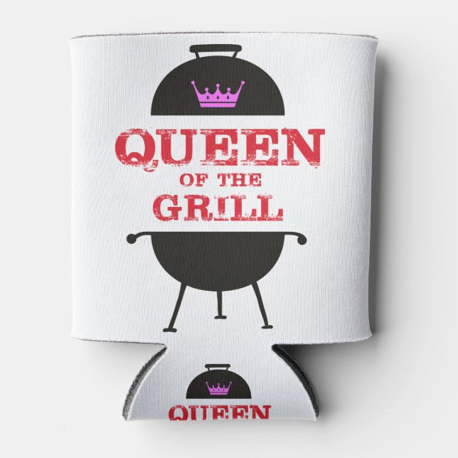 Queen Of The Grill, Pink Crown Red Can Cooler (Front)