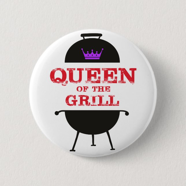 Queen Of The Grill, Purple Crown Red 2 Inch Round Button (Front)