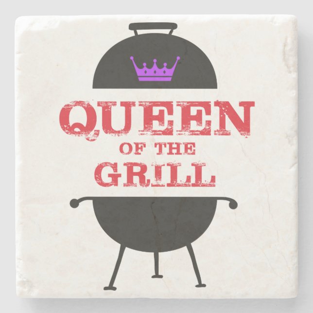 Queen Of The Grill, Purple Crown Red Stone Coaster (Front)