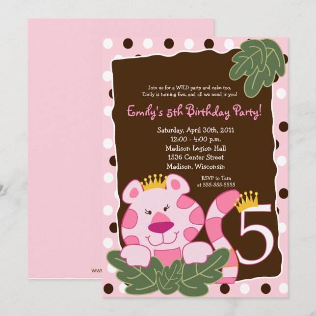 QUEEN OF THE JUNGLE 5th Birthday Invitation (Front/Back)