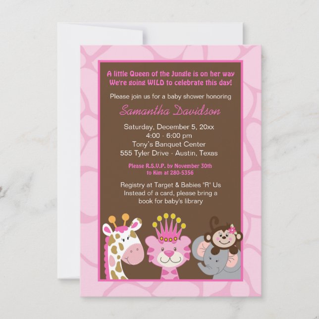 Queen of the Jungle & Friends Baby Shower Invite (Front)
