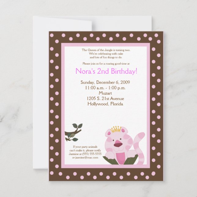 Queen of the Jungle Pink Tiger Invitation Annivers (Devant)