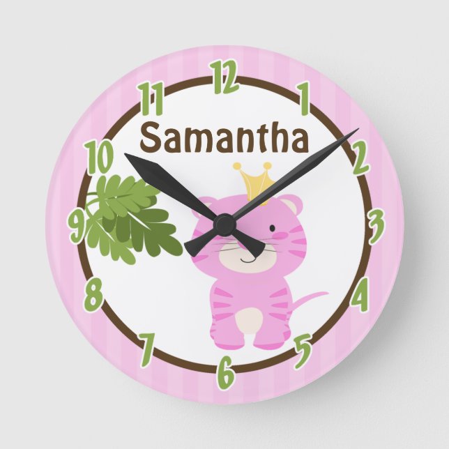 Queen of the Jungle Pink Tiger Personalized Clock (Front)