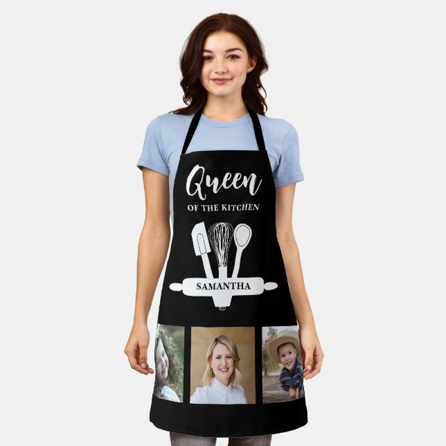 Queen Of The Kitchen Black And White Name Photo   Apron (Worn)