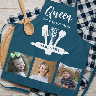 Queen Of The Kitchen Blue And White Name Photo Apron
