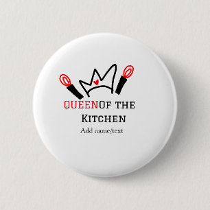 Queen of the kitchen chef cooking add name crown 2 inch round button