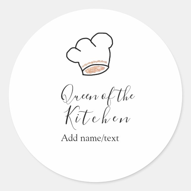 Queen of the kitchen chef cooking add name crown  classic round sticker (Front)