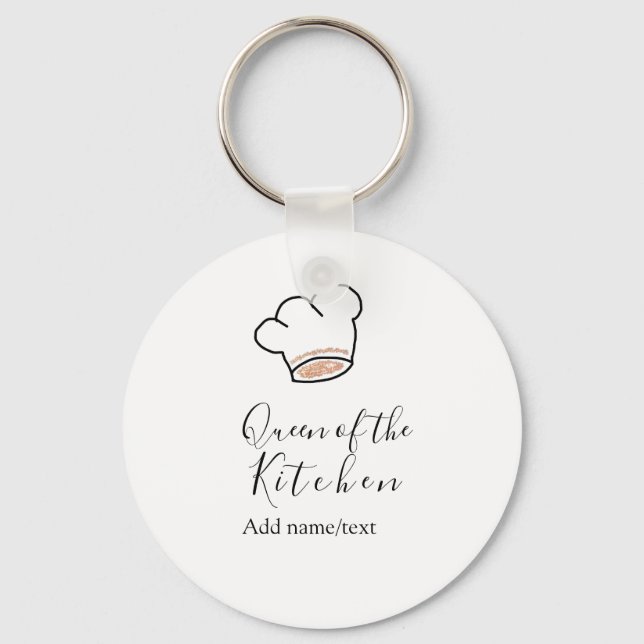 Queen of the kitchen chef cooking add name crown  keychain (Front)