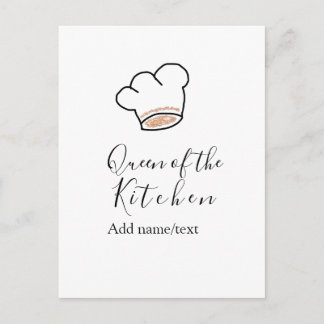 Queen of the kitchen chef cooking add name crown  postcard