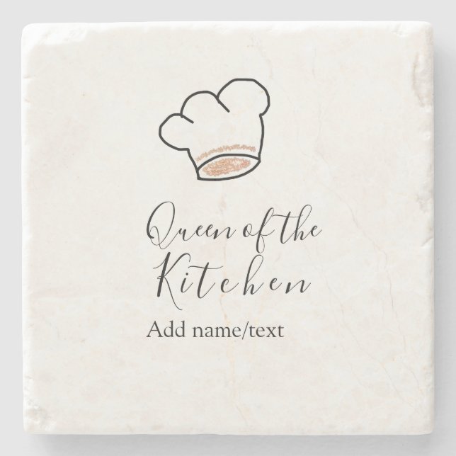 Queen of the kitchen chef cooking add name crown  stone coaster (Front)