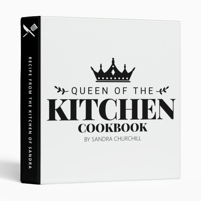 Queen of The Kitchen Cookbook Recipe Personalized Binder (Front/Spine)