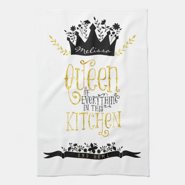 Queen of the Kitchen | Gold & Black Kitchen Towel (Vertical)