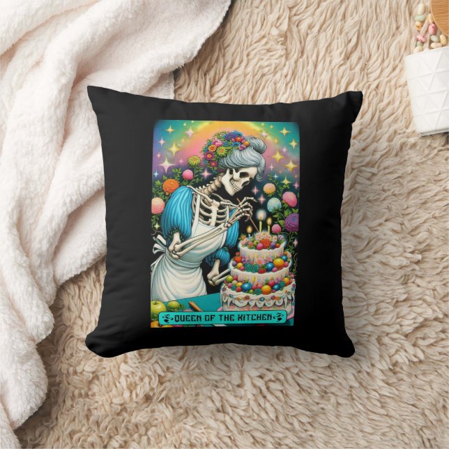 Queen of the Kitchen Tarot Card Throw Pillow (Blanket)