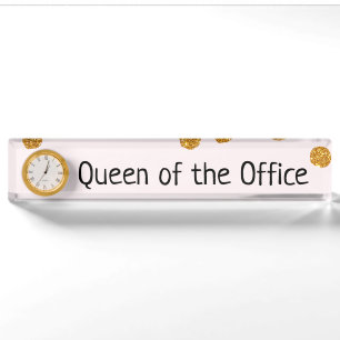Queen of the Office with Glitter Nameplate