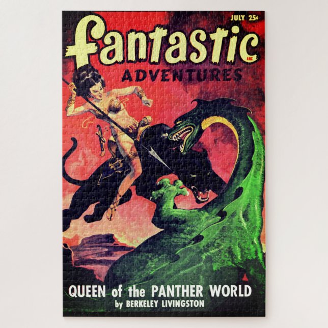 Queen of the Panther World:  Fantasy Pulp Fiction Jigsaw Puzzle (Vertical)
