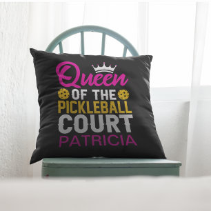 Queen of the Pickleball Court Personalized Name Throw Pillow