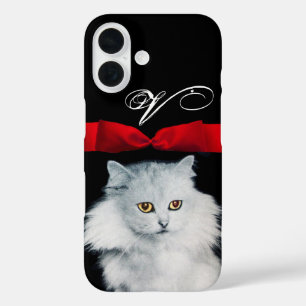 QUEEN OF WHITE CATS WITH RED RIBBON MONOGRAM iPhone 16 CASE