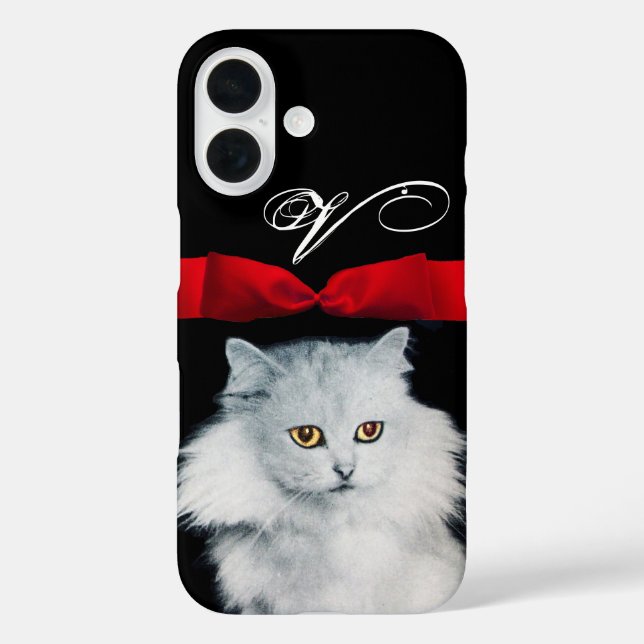 QUEEN OF WHITE CATS WITH RED RIBBON MONOGRAM Case-Mate iPhone CASE (Back)