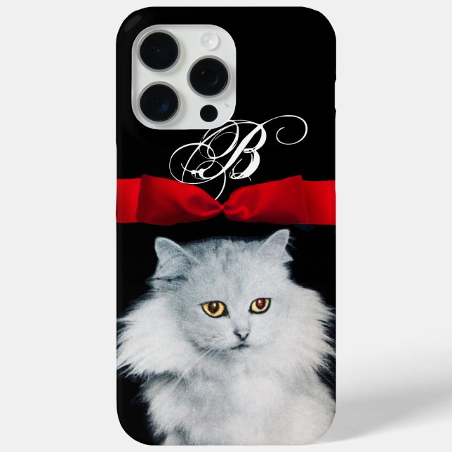 QUEEN OF WHITE CATS WITH RED RIBBON MONOGRAM Case-Mate iPhone CASE (Back)