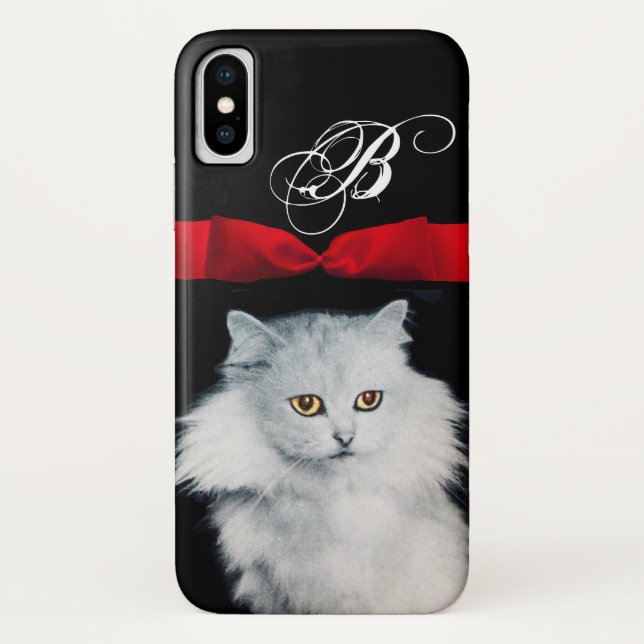 QUEEN OF WHITE CATS WITH RED RIBBON MONOGRAM Case-Mate iPhone CASE (Back)