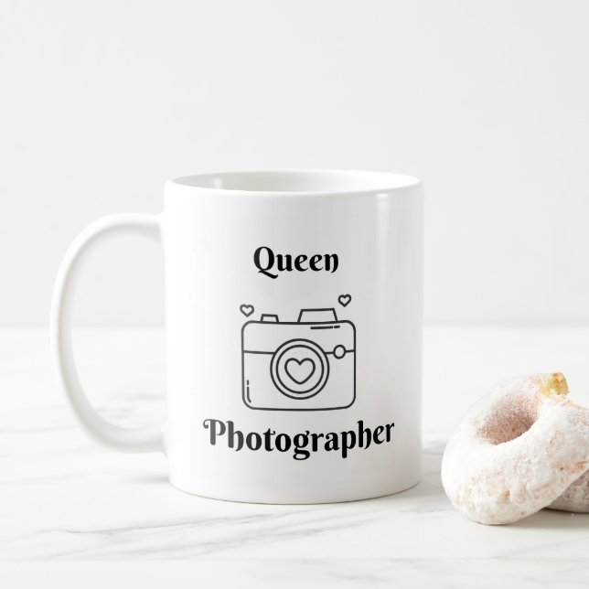Queen Photographer with a Camera on a  Coffee Mug (With Donut)