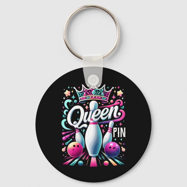 Queen Pin Shirt Bowler Bowling League For Bowling  Keychain (Front)