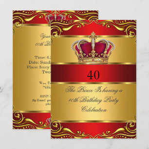 Queen Prince King Regal Red Gold Crown Birthday Invitation