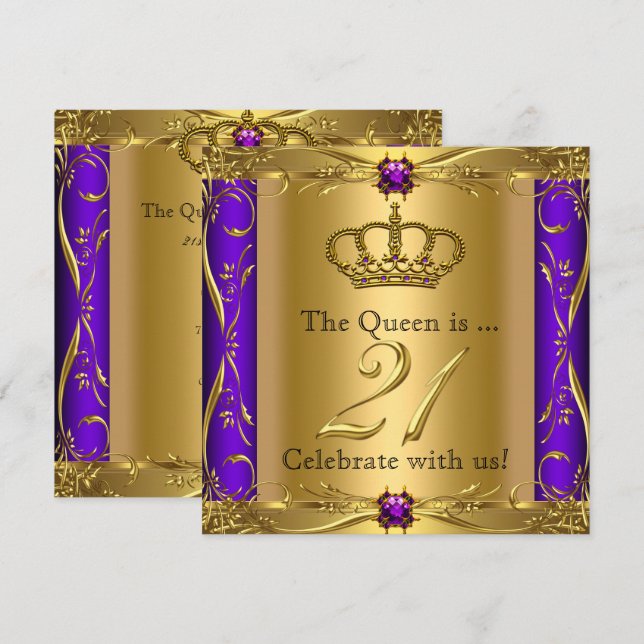 Queen Princess Regal Purple 21st Birthday Party Invitation (Front/Back)